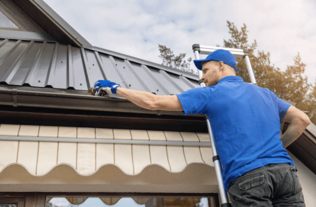 gutter cleaning in green wood